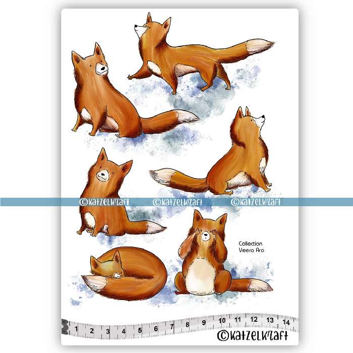 Katzelkraft - A5 - KTZ270 - Unmounted Red Rubber Stamp Set - Foxes