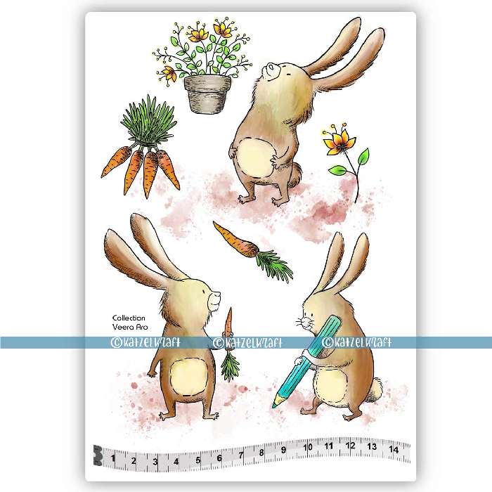 Katzelkraft - A5 - KTZ271 - Unmounted Red Rubber Stamp Set - Rabbits