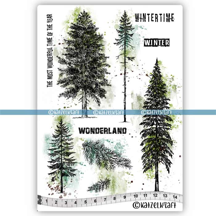 winter tree rubber stamp Katzelkraft - A5 - KTZ280 - Unmounted Red Rubber Stamp Set