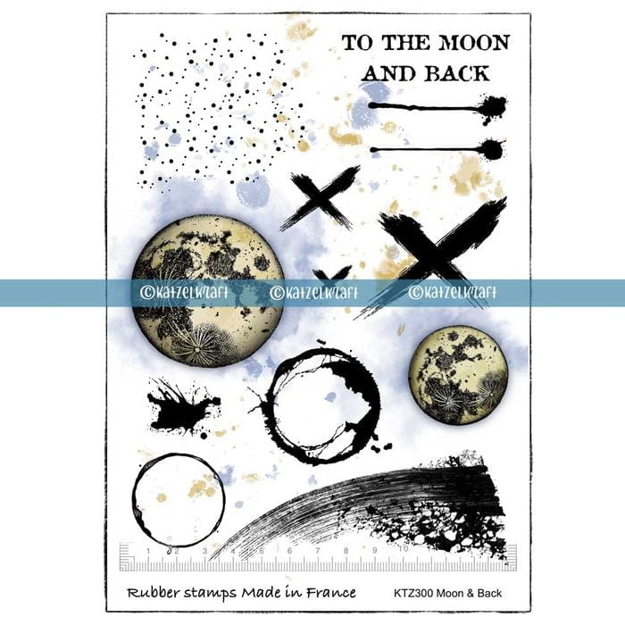 Katzelkraft - A5 - KTZ300 - Unmounted Red Rubber Stamp Set - To the Moon and Back