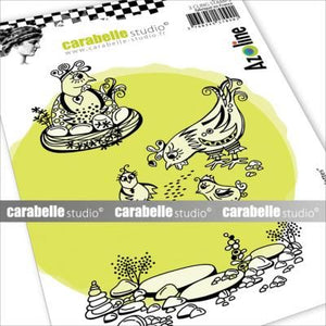 Carabelle Studio - A6 - Rubber Cling Stamp Set - Azoline - Chickens