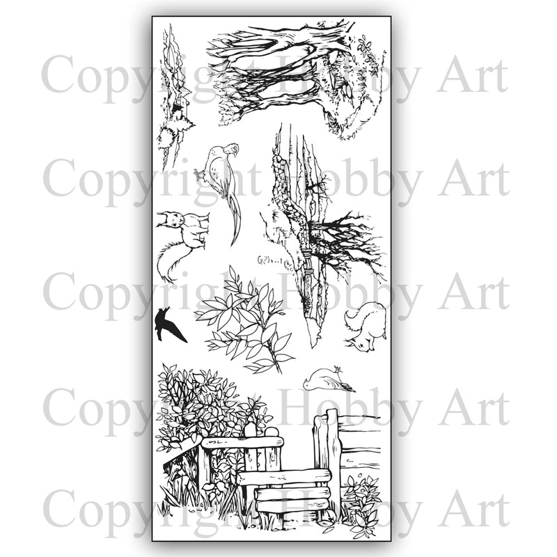 Hobby Art Stamps - Clear Polymer Stamp Set - Over the Stile