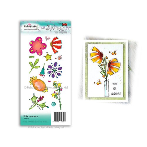 Polkadoodles - Clear Polymer Stamp Set - Floral Fireworks 2