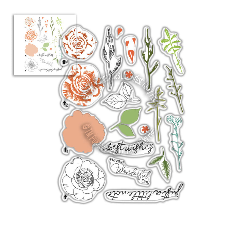 Polkadoodles - Clear Polymer Stamp Set - Transitions Layering Stamps - Spring Rose