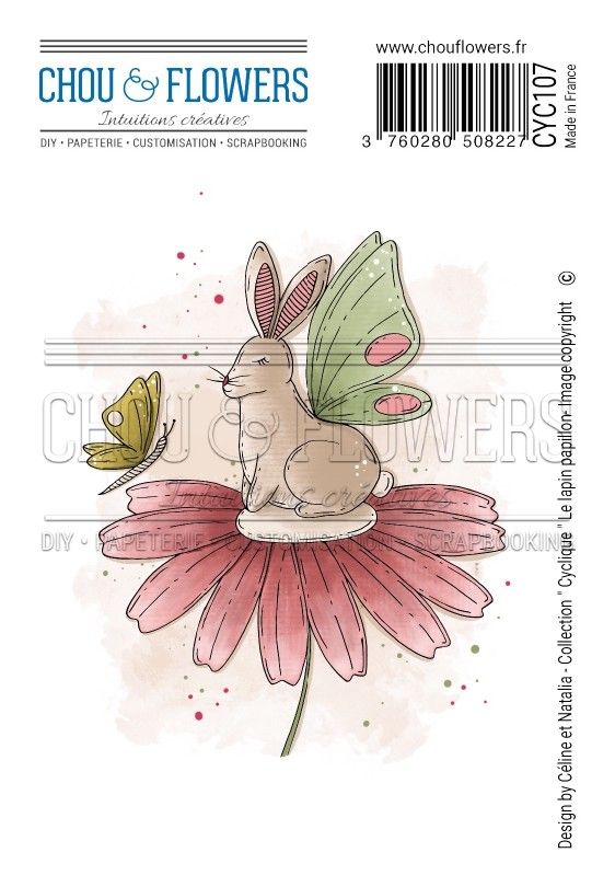 Chou & Flowers - White Rubber Stamps - Rabbit Butterfly