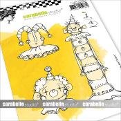 Carabelle Studio - A6 - Rubber Cling Stamp Set - Kate Crane - Here Come the Clowns