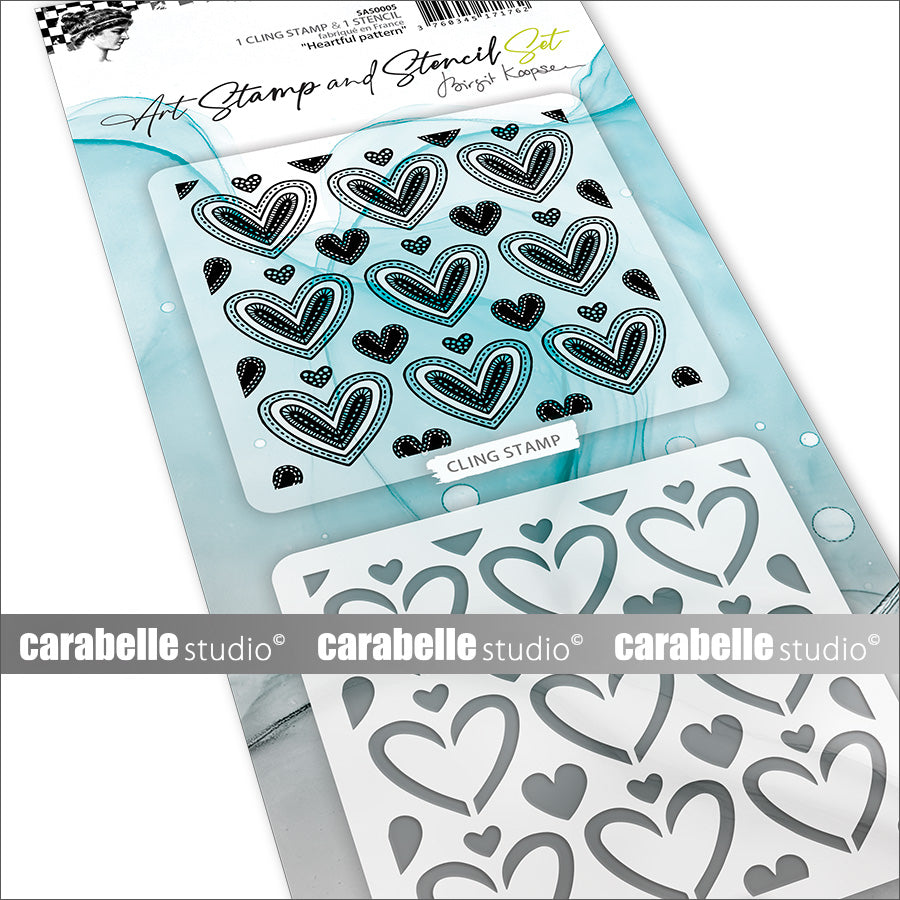 Carabelle Studio - Art Stamp & Stencil Set - Birgit Koopsen - Heartfelt Pattern