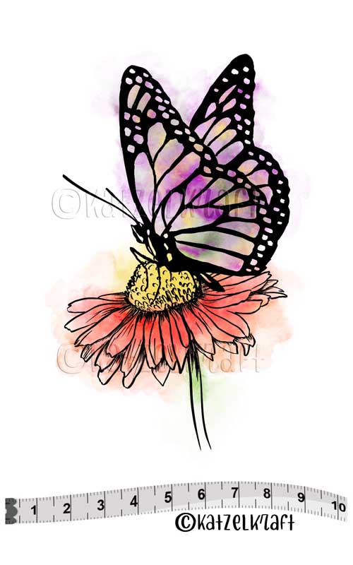 Katzelkraft - SOLO127 - Unmounted Red Rubber Stamp - Daisy Butterfly