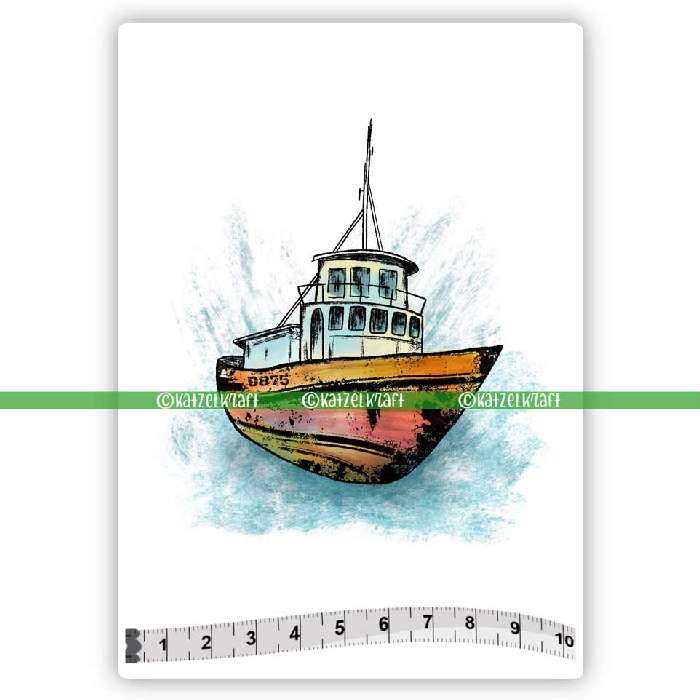 Katzelkraft - SOLO164 - Unmounted Red Rubber Stamp - Boat