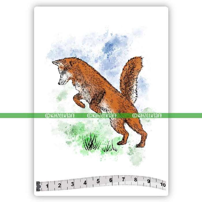 Katzelkraft - SOLO170 - Unmounted Red Rubber Stamp - Jumping Fox