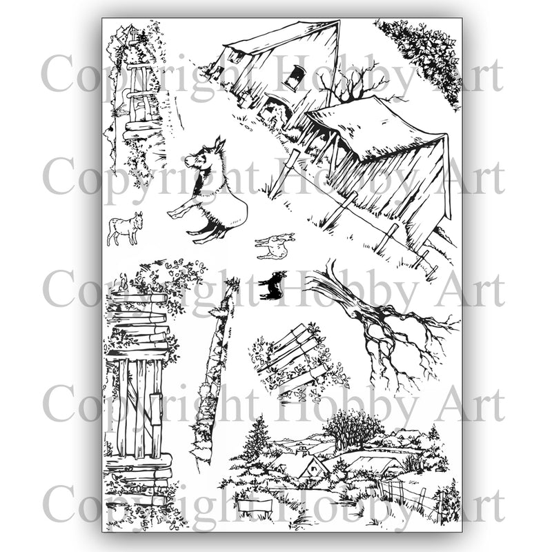Hobby Art Stamps - Clear Polymer Stamp Set - A5 - Donkey Scene It
