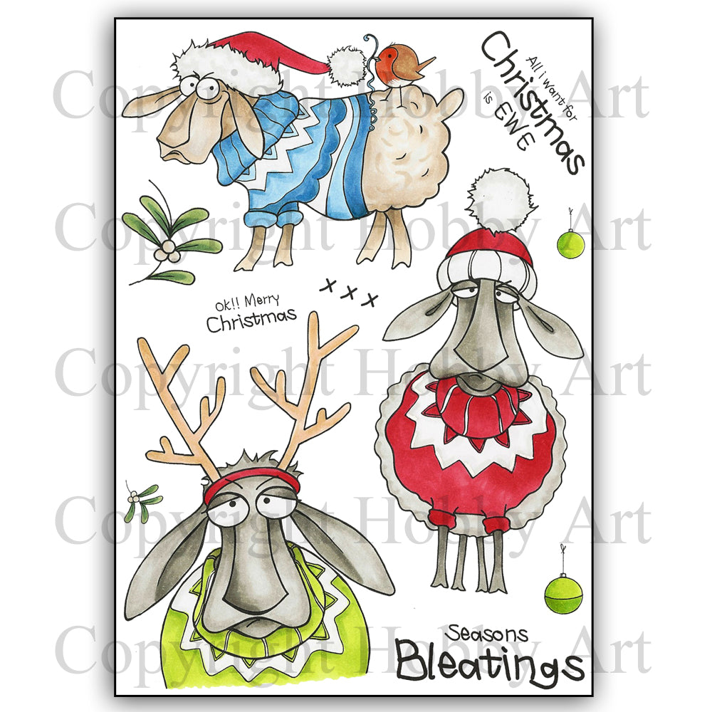 Hobby Art Stamps - Clear Polymer Stamp Set - A5 - Season's Bleatings