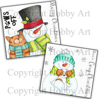 Hobby Art Stamps - Clear Polymer Stamp Set - Snowman Cat & Dog Bundle