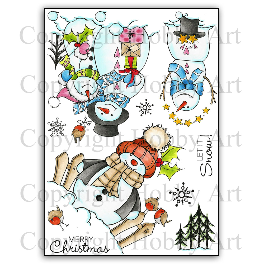 Hobby Art Stamps - Clear Polymer Stamp Set - A5 - Snowmen Buddies