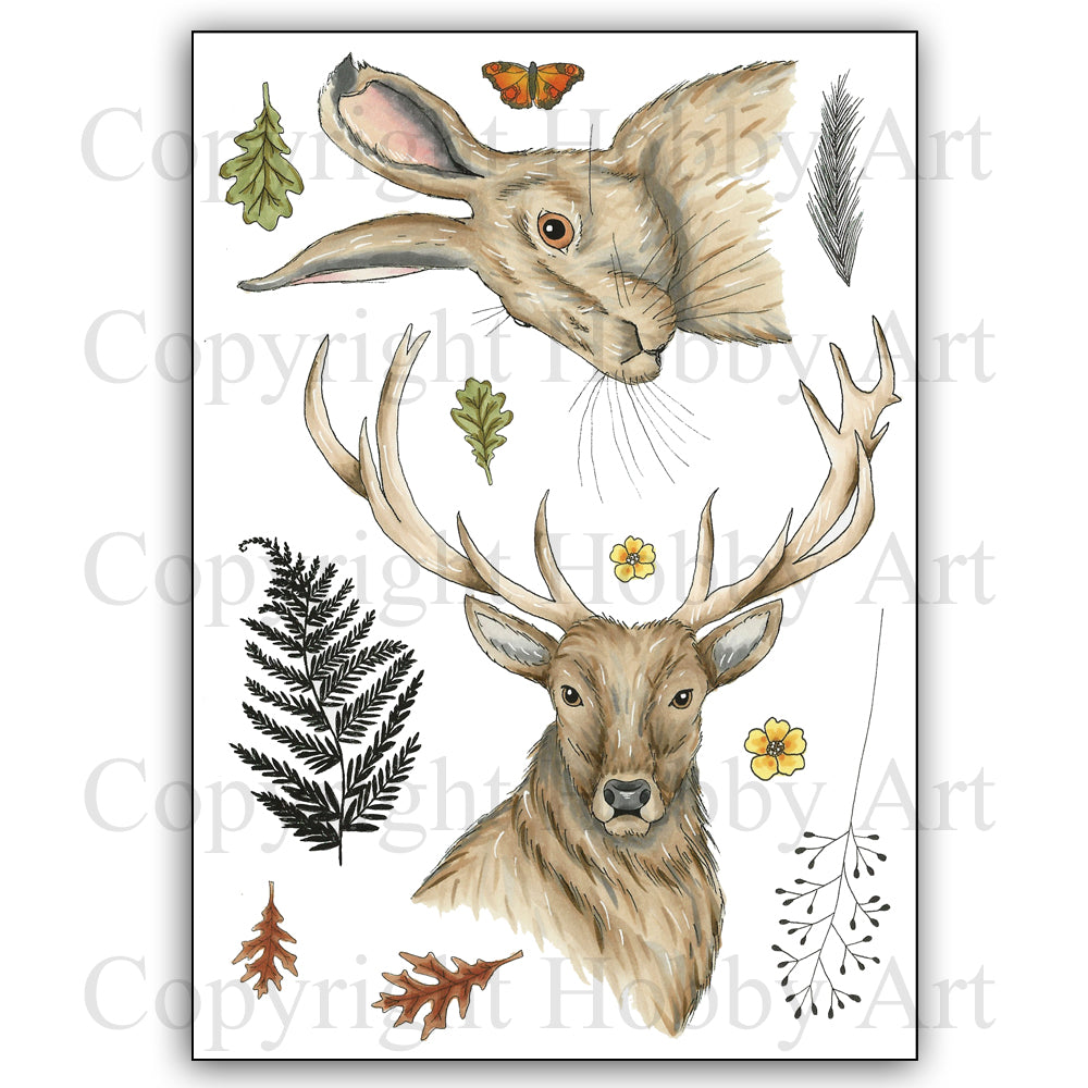 Hobby Art Stamps - Clear Polymer Stamp Set - A5 - Stag & Hare