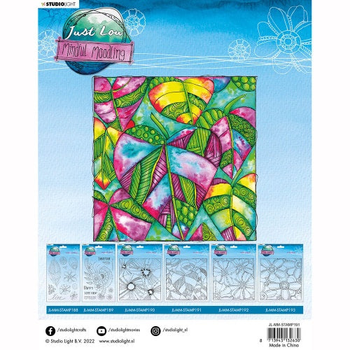Studio Light - Large Square 7 3/8 x 7 3/8 inches - Clear Polymer Stamp Set - Just Lou - Mindful Moodling - Love the Leaves