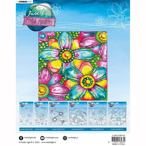 Studio Light - Large Square 7 3/8 x 7 3/8 inches - Clear Polymer Stamp Set - Just Lou - Mindful Moodling - Lovely Florals