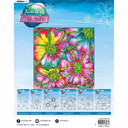 Studio Light - Large Square 7 3/8 x 7 3/8 inches - Clear Polymer Stamp Set - Just Lou - Mindful Moodling - Doodles of Flowers
