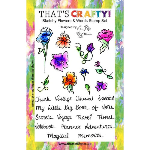That's Crafty! - Clear Stamp Set - Sketchy Flowers & Words - Liz Wheeler