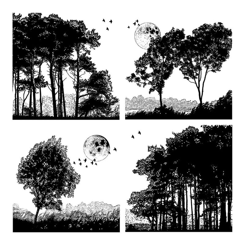 Crafty Individuals - Unmounted Rubber Stamp - 259 - Four Tree Landscapes