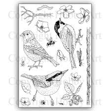 Hobby Art Stamps - Clear Polymer Stamp Set - A5 - Birds, Bugs, and Blossoms