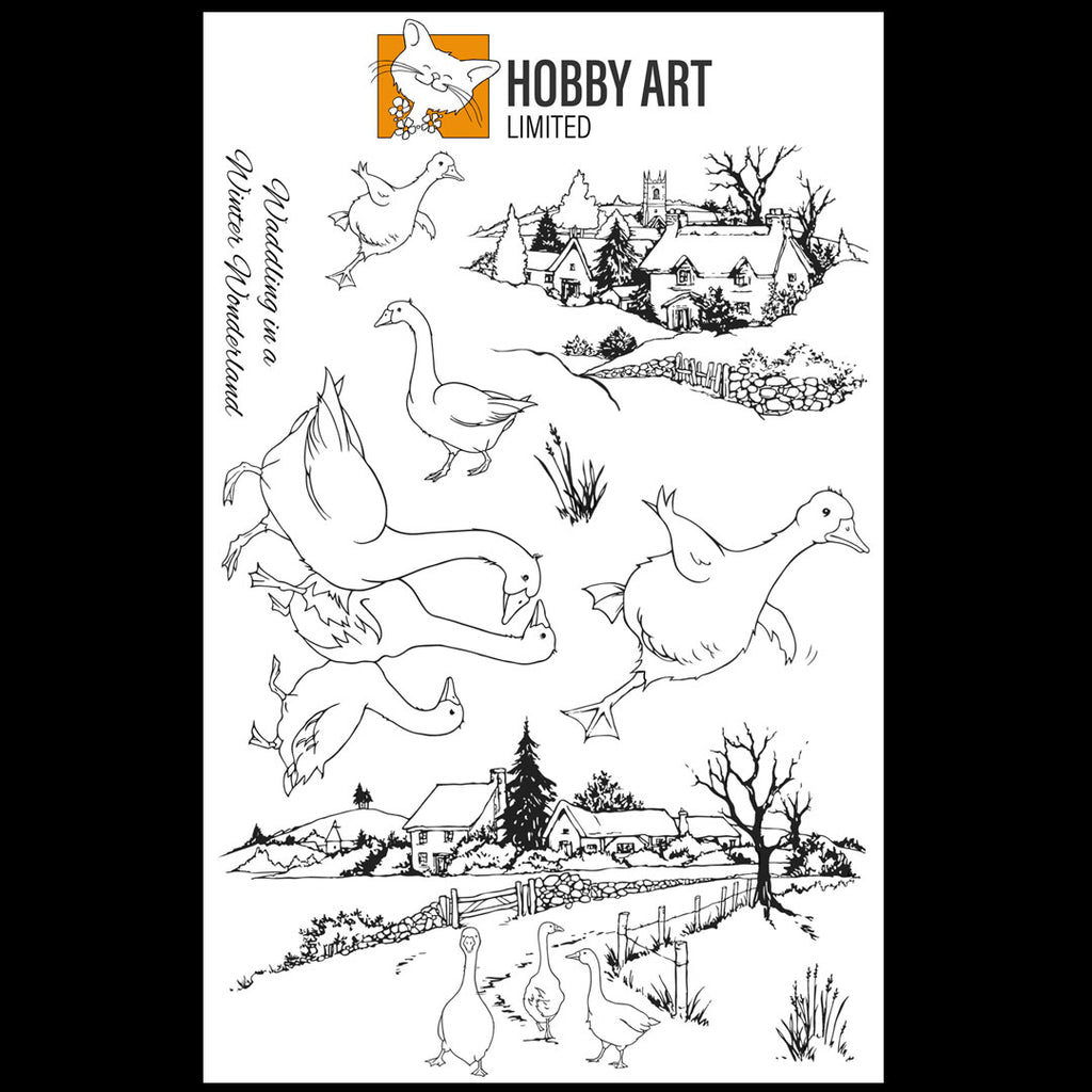 Hobby Art Stamps - Clear Polymer Stamp Set - A5 - Waddling in a Winter Wonderland