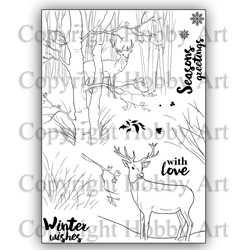 Hobby Art Stamps - Clear Polymer Stamp Set - A5 - Winter Woodland