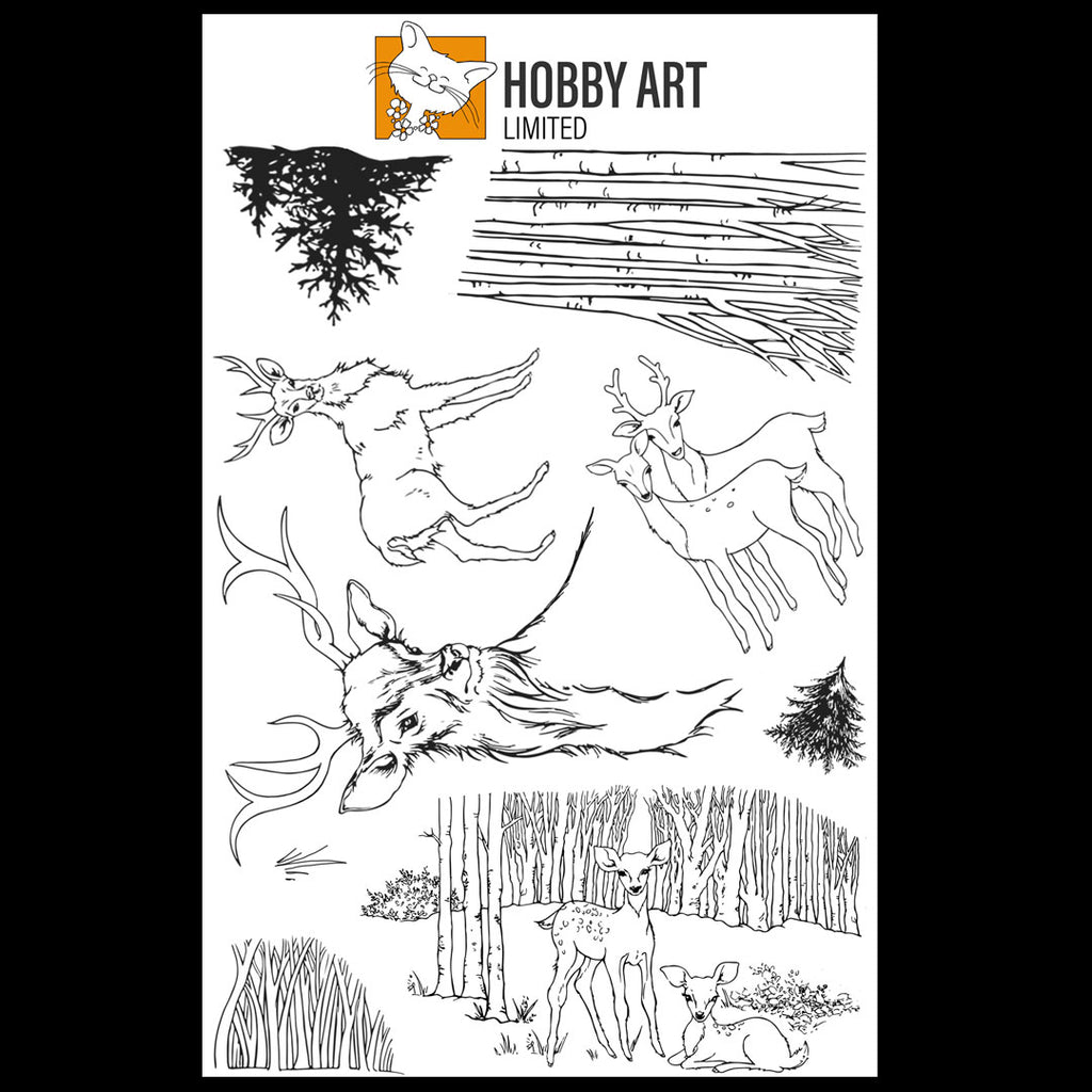 Hobby Art Stamps - Clear Polymer Stamp Set - A5 - Woodland Deer
