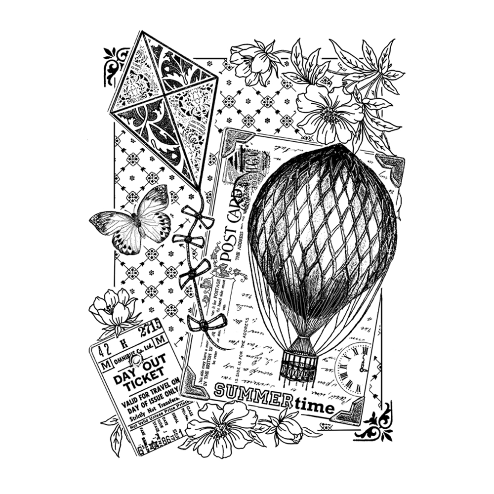 Crafty Individuals - Unmounted Rubber Stamp - 386 - Summertime Collage - Hot Air Balloon