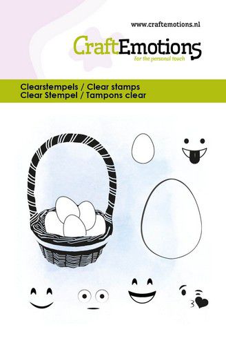 Craft Emotions - A7 - Clear Polymer Stamp Set - Egg Face & Basket
