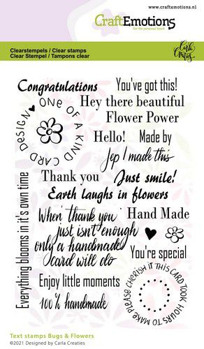 Craft Emotions - A6 - Clear Polymer Stamp Set - Bugs & Flowers Text