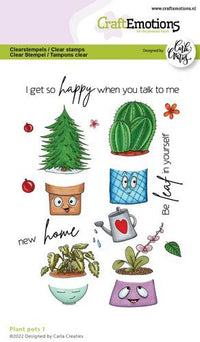 Craft Emotions - A6 - Clear Polymer Stamp Set - Carla Creaties - Potted Plants 1
