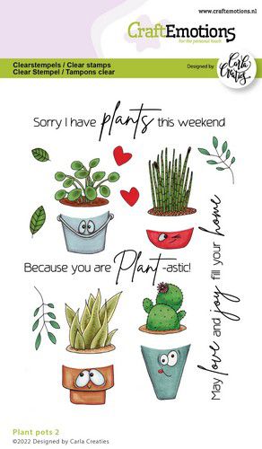 Craft Emotions - A6 - Clear Polymer Stamp Set - Carla Creaties - Potted Plants 2