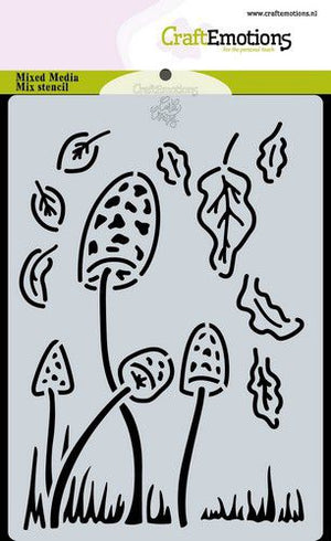 Craft Emotions - A6 - Stencil - Mushrooms & Leaves
