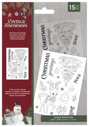Crafter's Companion - Clear Stamp set - Vintage Snowman - Christmas Greetings