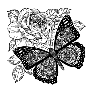 Crafty Individuals - Unmounted Rubber Stamp - 606 - Butterfly and Rose