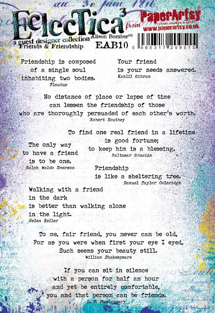PaperArtsy - Alison Bomber 10 - Friends & Friendship - Rubber Cling Mounted Stamp Set
