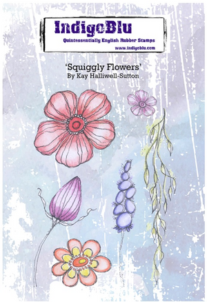 IndigoBlu - Cling Mounted Stamp - A6 - Squiggly Flowers