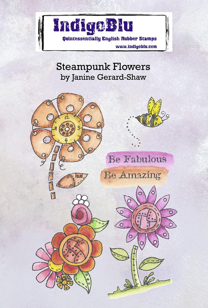 IndigoBlu - Cling Mounted Stamp - A6 - Steampunk Flowers