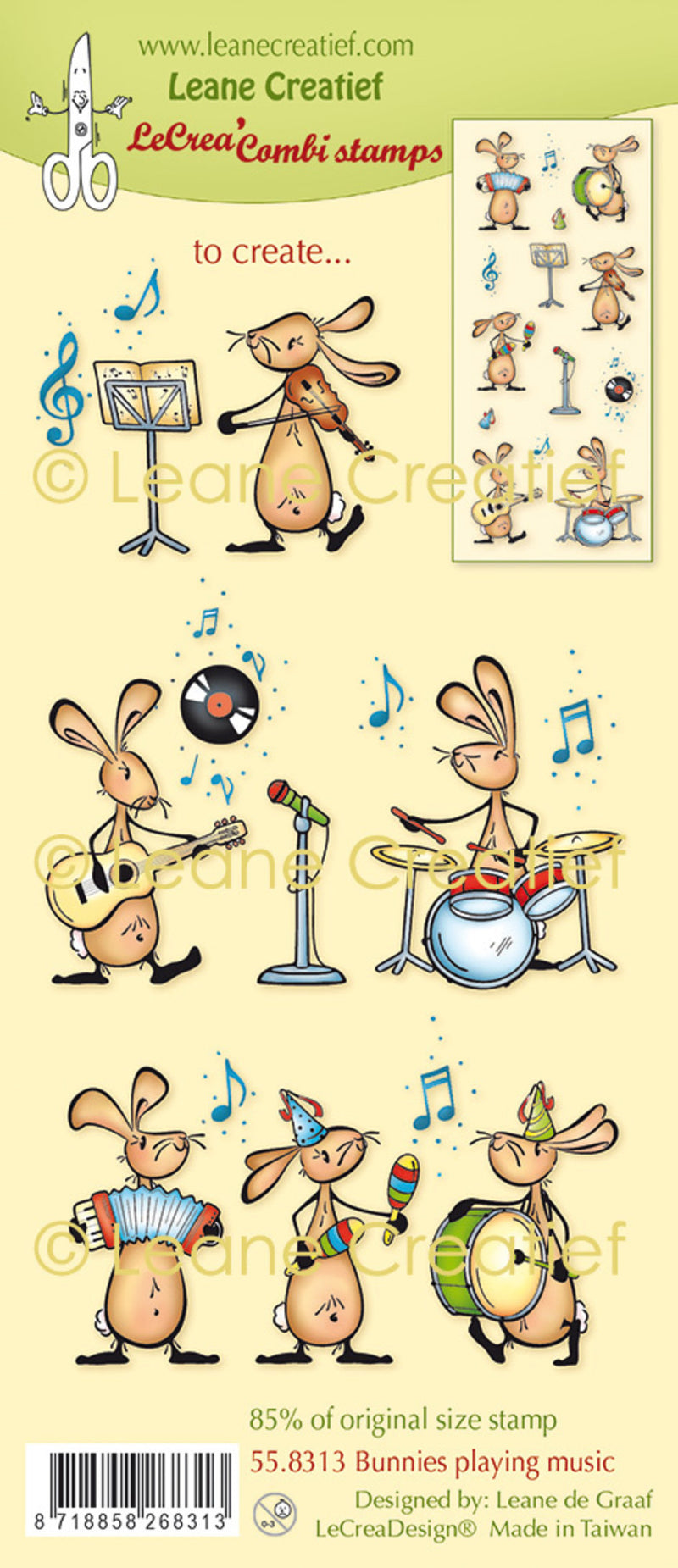 Leane Creatief - Clear Stamp Set - Bunnies Playing Music