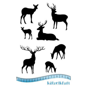 Katzelkraft - A6 - KTZ198 - Unmounted Red Rubber Stamp Set - Mini Reindeer