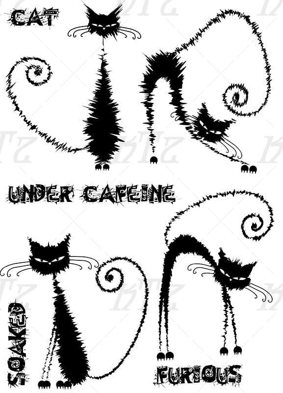 Katzelkraft - A5 - KTZ127 - Unmounted Red Rubber Stamp Set - The Furieux - Caffeinated Cats