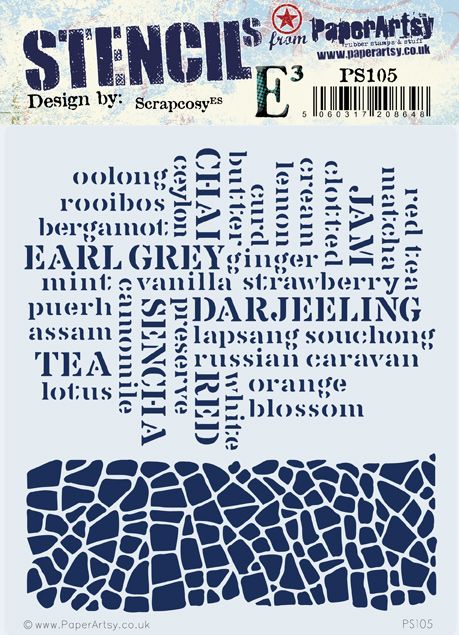 PaperArtsy - Stencil - Scrapcosy - PS105 - Tea Words