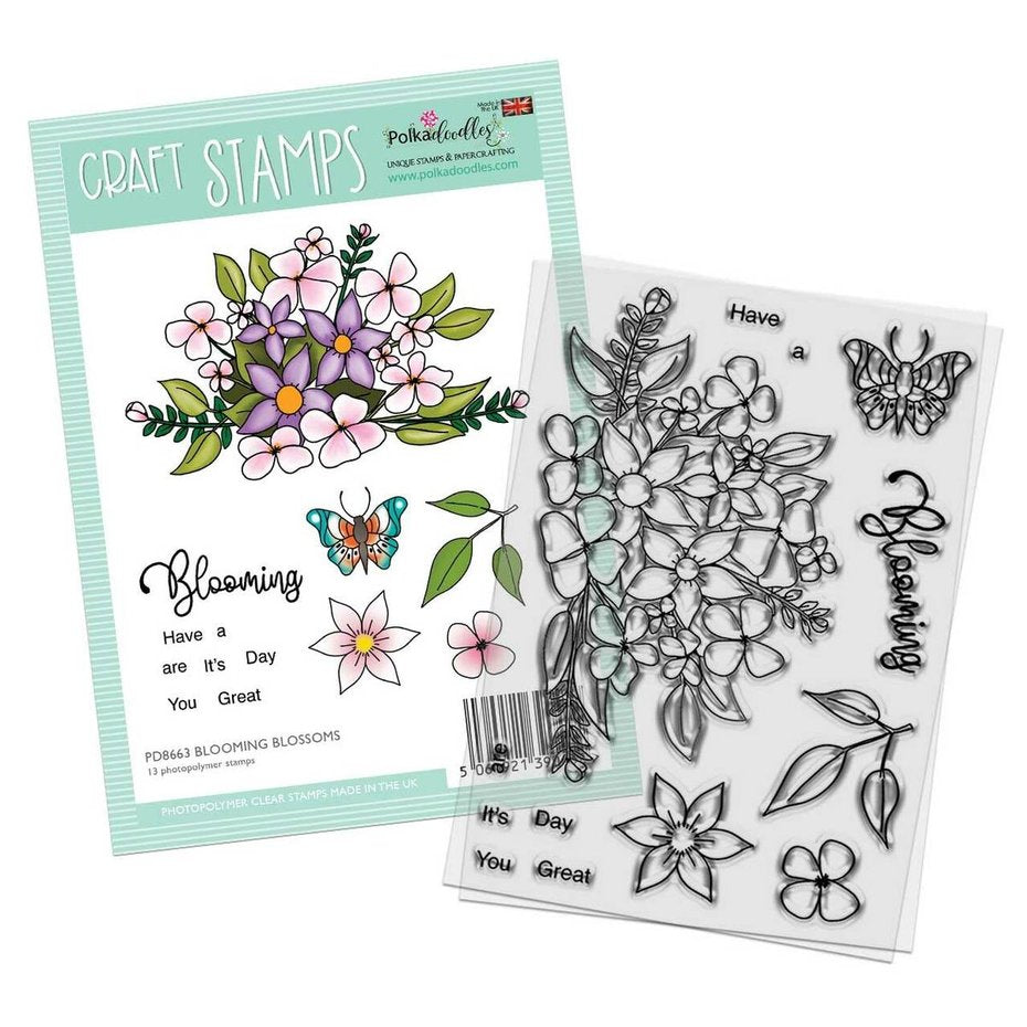 Polkadoodles - A6 - Clear Polymer Stamp Set - Blooming Blossoms