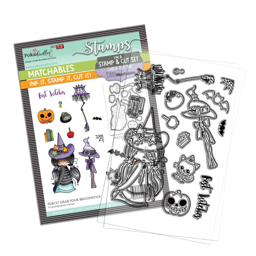 Polkadoodles - Clear Polymer Stamp Set - A6 - Grab Your Broomstick (stamps only)