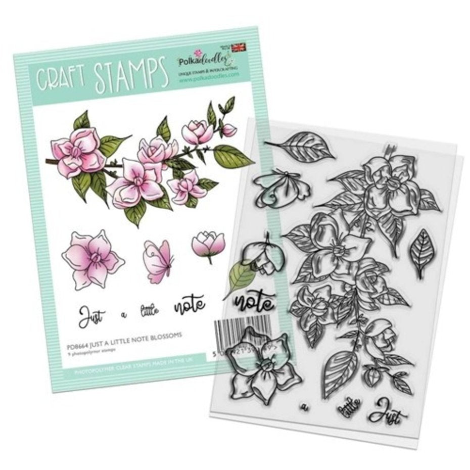 Polkadoodles - A6 - Clear Polymer Stamp Set - Just a Little Note Blossoms
