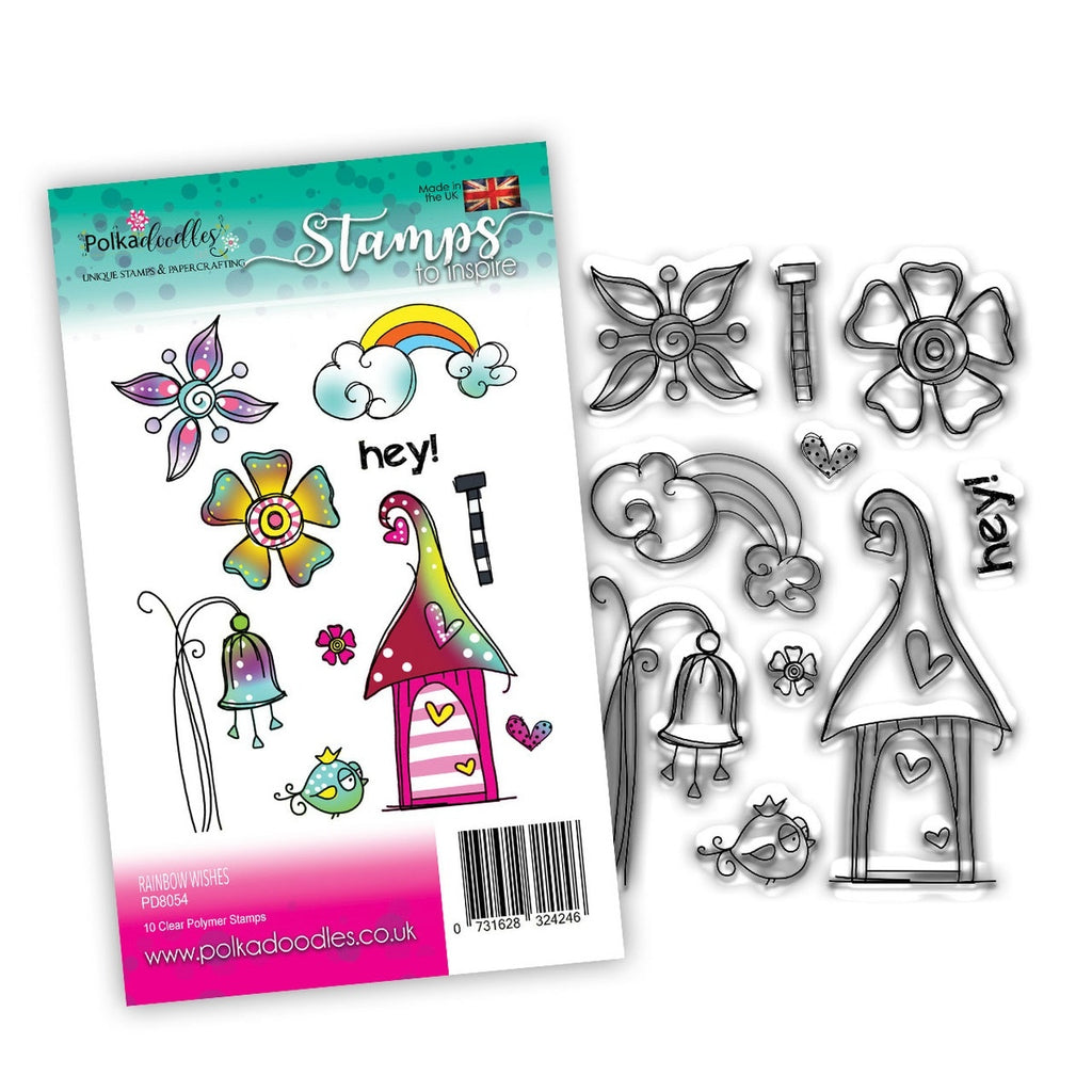 Polkadoodles - Clear Polymer Stamp Set - A6 - Rainbow Wishes