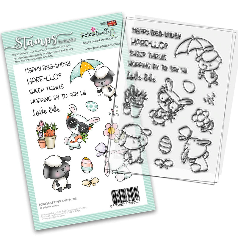 Polkadoodles - Clear Polymer Stamp Set - A6 - Spring Showers