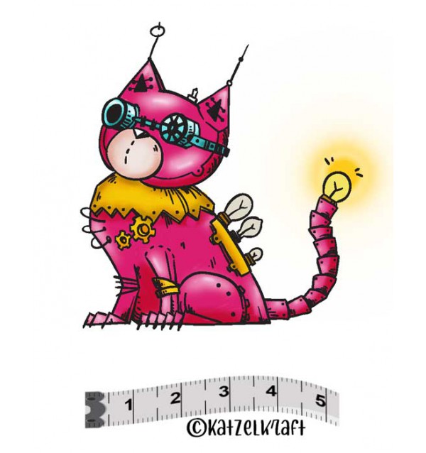Katzelkraft - MINI112 - Unmounted Red Rubber Stamp - Robot Cat