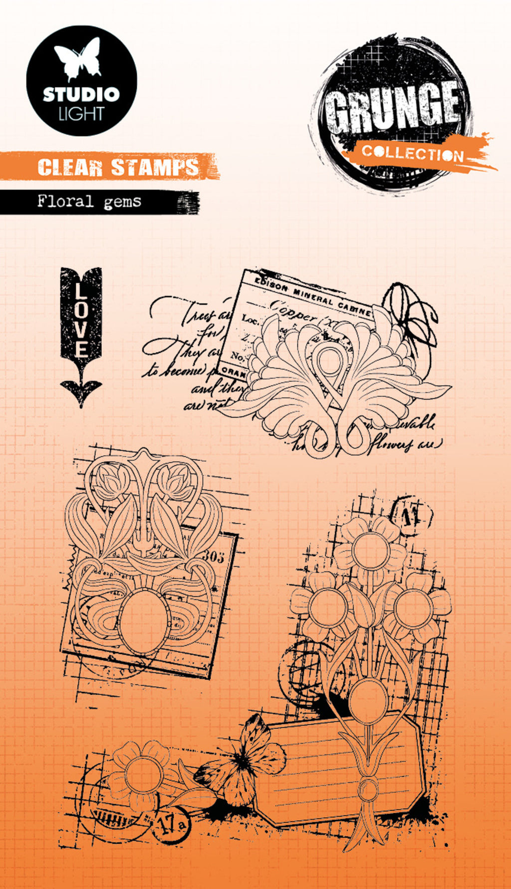 Studio Light - A6 - Grunge - Clear Stamp Set - Floral Gems